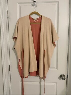 LOFT Cream Open-Front Draped Cardigan with Dusty Rose Lining